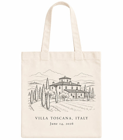 Custom Wedding Venue Illustration Tote Bag