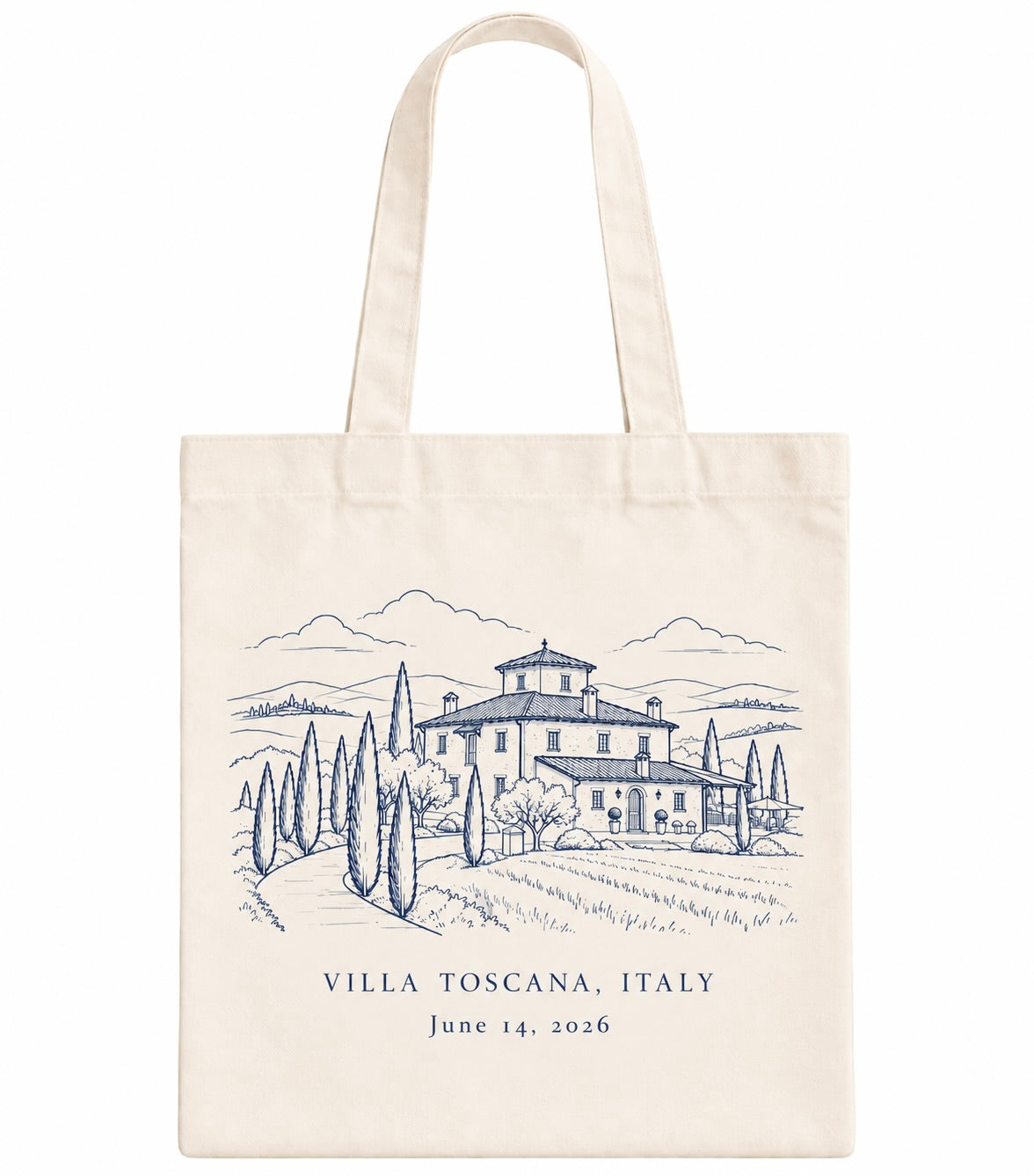 Personalized Navy Blue Line Art  Canvas Tote Bag