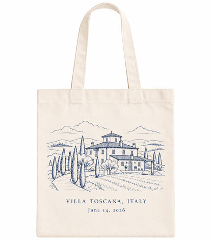 Personalized Navy Blue Line Art  Canvas Tote Bag