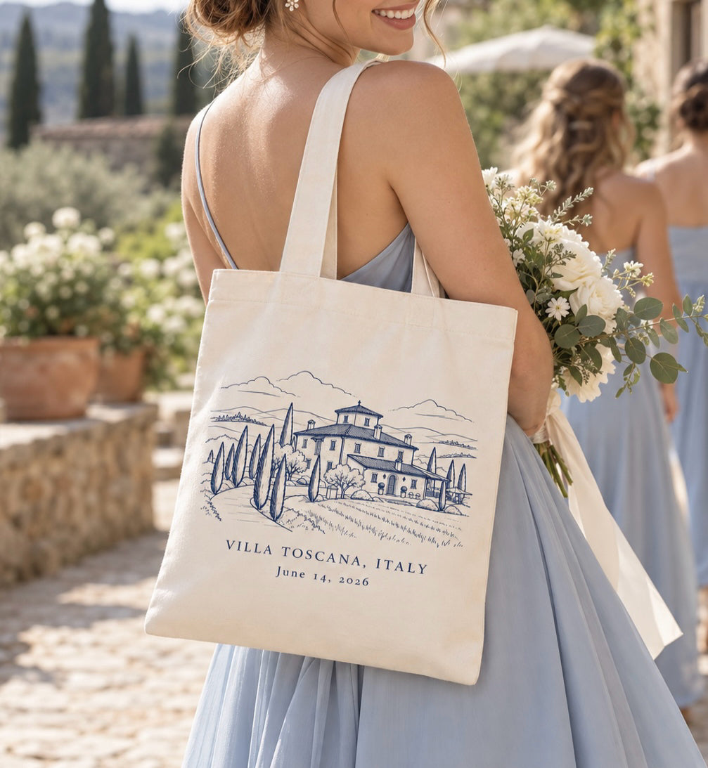 Personalized Navy Blue Line Art  Canvas Tote Bag