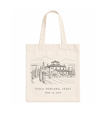 Custom Wedding Venue Illustration Tote Bag