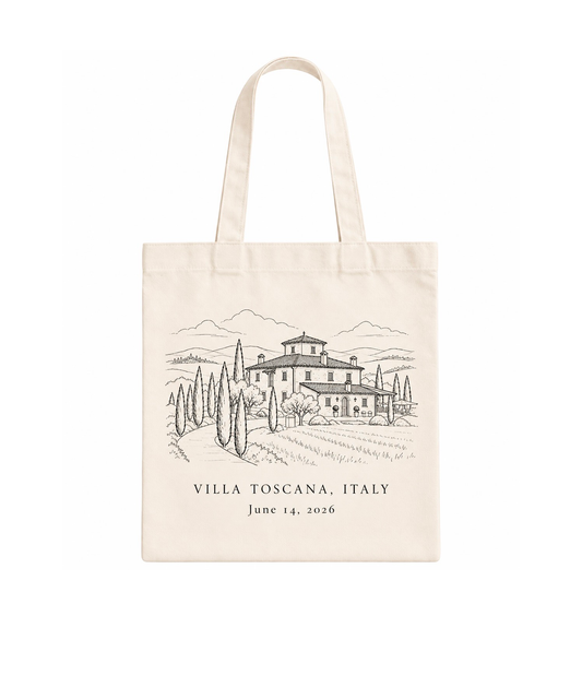 Custom Wedding Venue Illustration Tote Bag