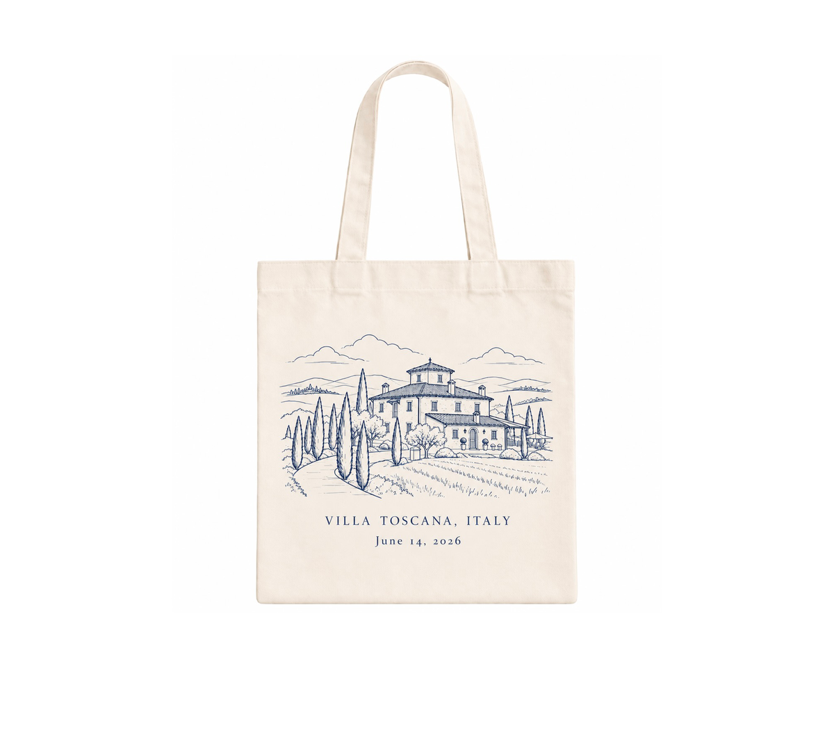 Personalized Navy Blue Line Art  Canvas Tote Bag