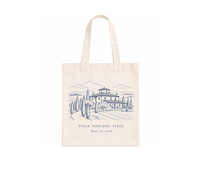 Personalized Navy Blue Line Art  Canvas Tote Bag