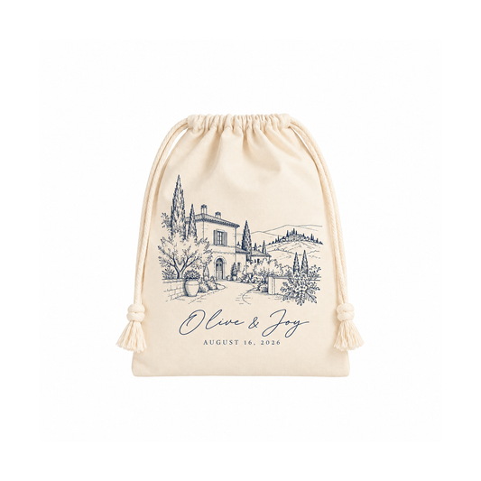Personalized Navy Blue Line Art Wedding Favor Bag