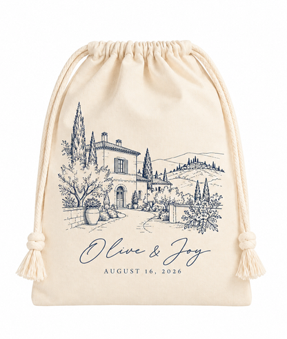 Personalized Navy Blue Line Art Wedding Favor Bag