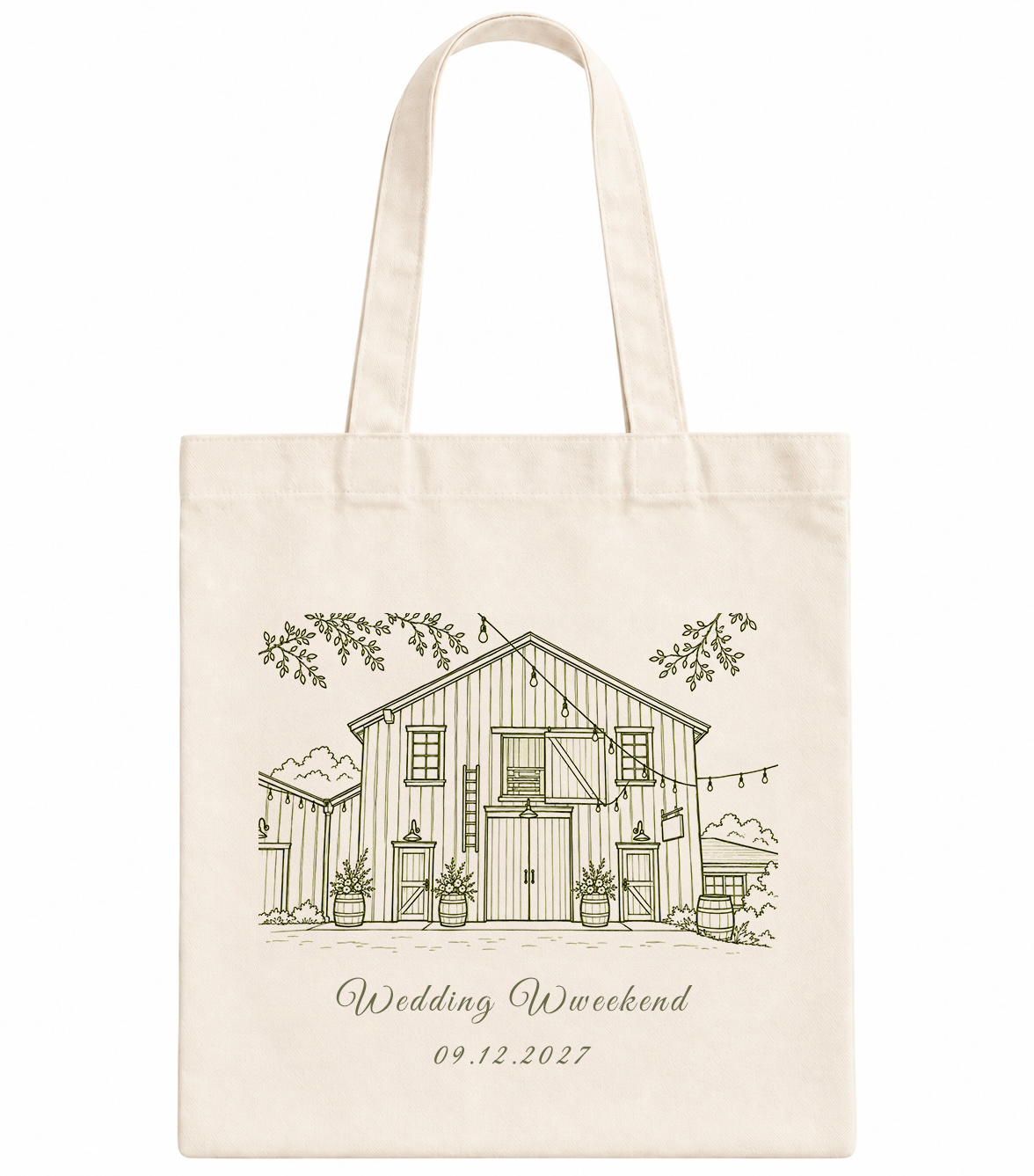 Personalized Olive Green Line Art Tote Bag