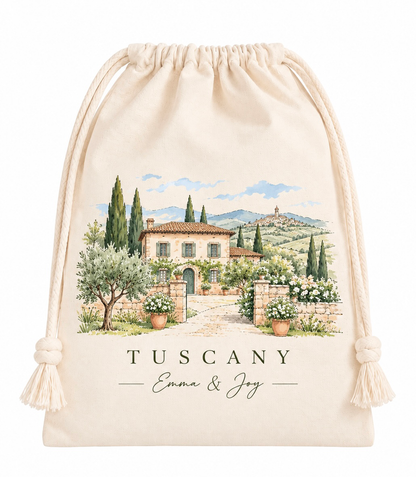 Personalized Watercolor Illustration Wedding Favor Bag